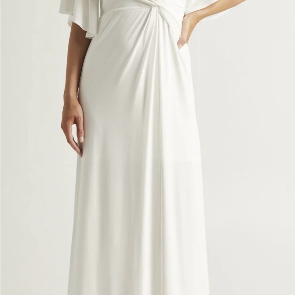 Halston White Twist-Front Jersey Maxi Dress
